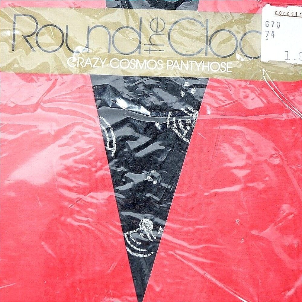Round the Clock Pantyhose Women Size A Jet Black‎ White Crazy Cosmos Vintage 80s